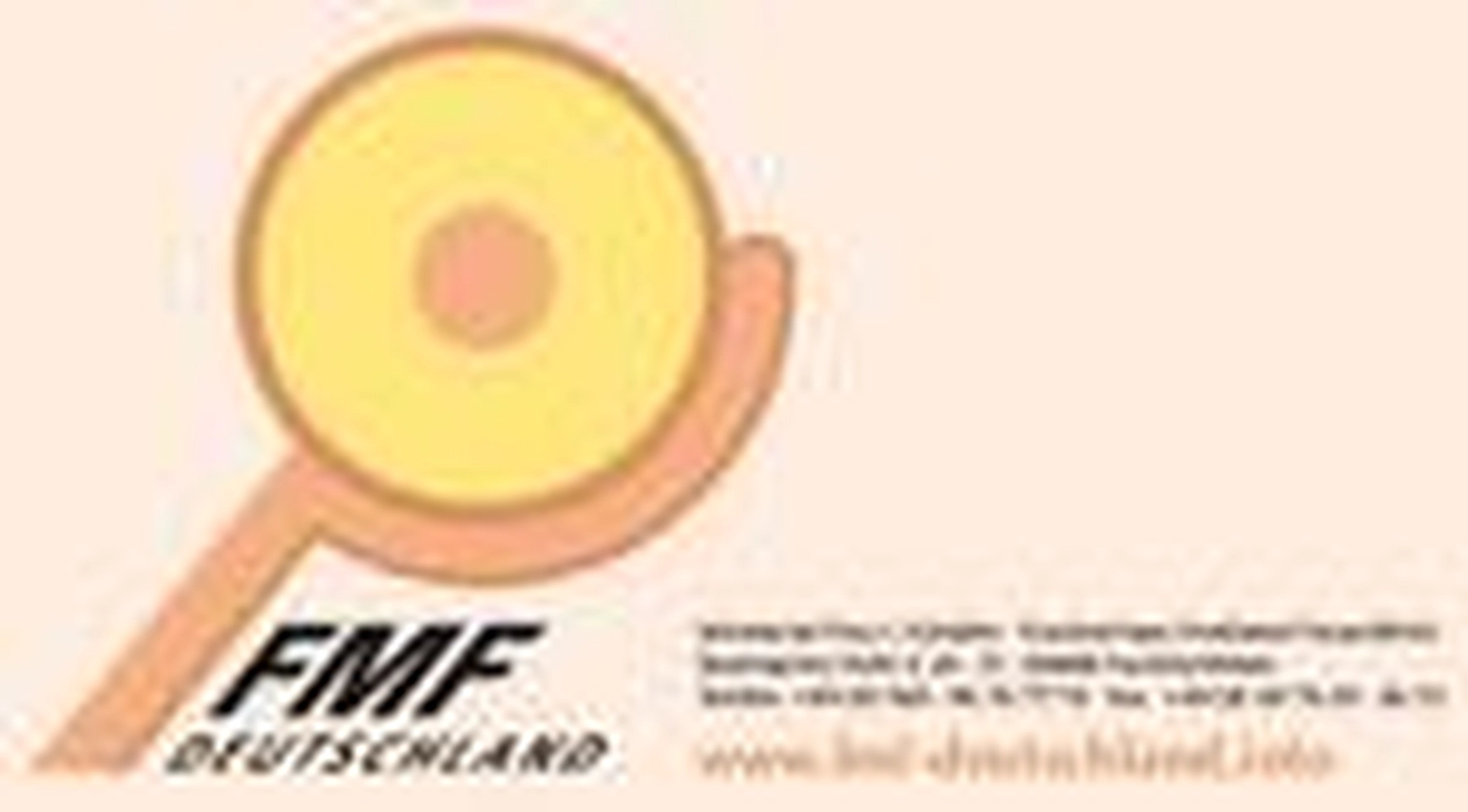 Frauenärztliche Praxis – Fachärztin für Frauenheilkunde und Geburtshilfe – Logo von FMF Deutschland mit einem stilisierten kreisförmigen Muster in Gelb und Orange, das an einen Lutscher oder einen Wirbel erinnert