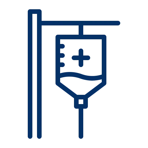 Frauenärztliche Praxis - Fachärztin für Frauenheilkunde und Geburtshilfe - Blaues Symbol für einen medizinischen Infusionsbeutel, der an einem Ständer mit einem Kreuzsymbol hängt